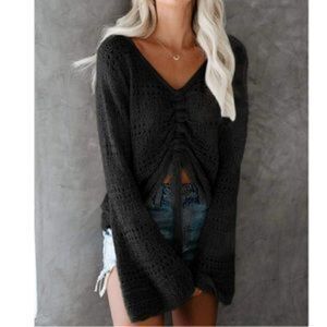 New Crochet Ruched Sweater Oversized